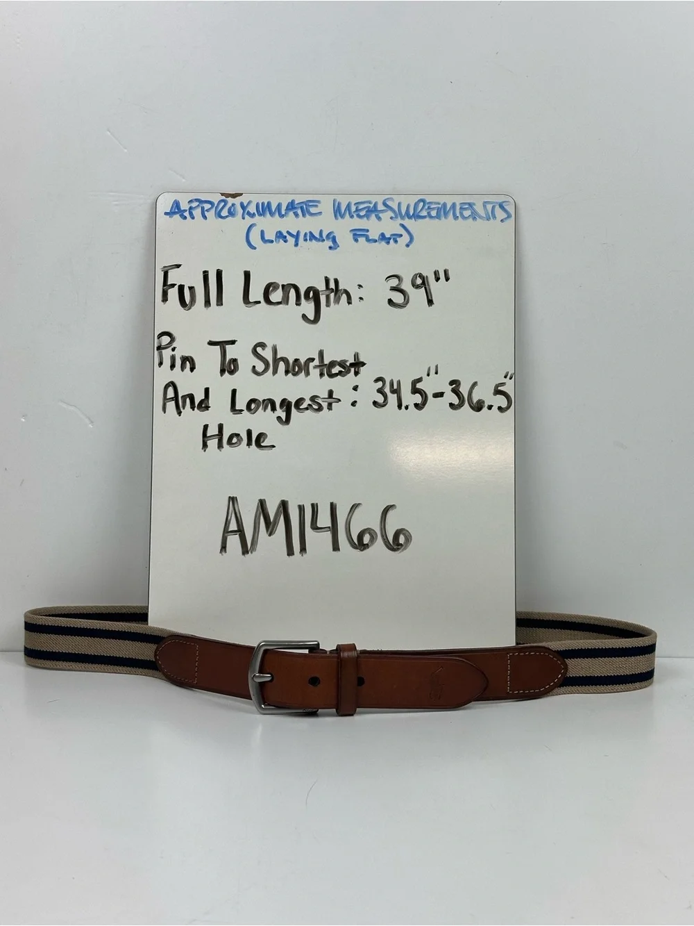 Polo by Ralph Lauren Tan and Navy Striped Canvas Belt with Brown Leather